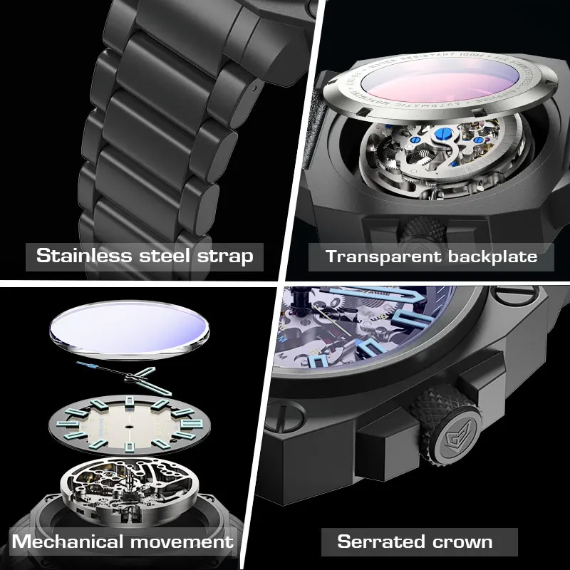 FEELNEVER ساعات آلية غواص ساعة ساعة أوتوماتيكية Reloj Hombre Montre Homme lLuxe 100 متر مقاوم للماء تاريخ مضيئة + صندوق