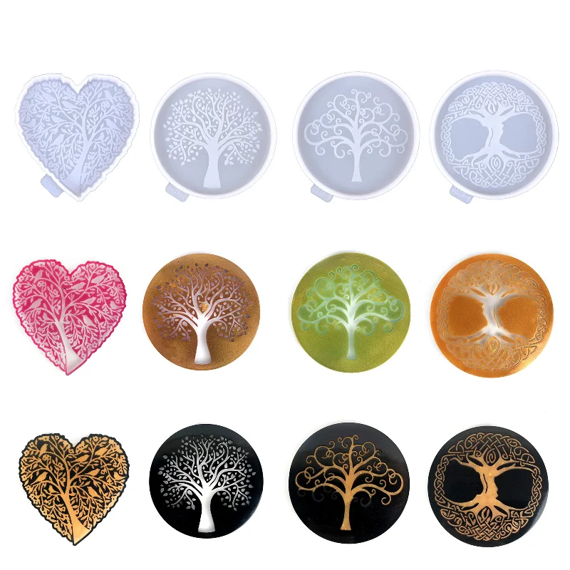 

Life Tree Coaster Silicone Mold Heart Shaped Tree Coaster Decorative Life Tree Drop Glue Mold Home Decoration