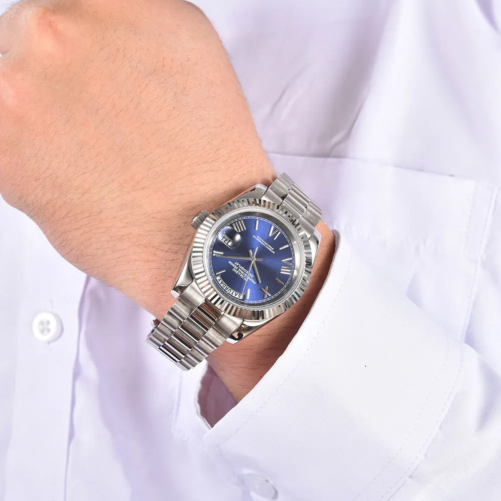 Reloj para hombre de 36mm/39mm, reloj mecánico automático con movimiento Miyota8285, logotipo personalizable, reloj de pulsera resistente al agua con cristal de zafiro