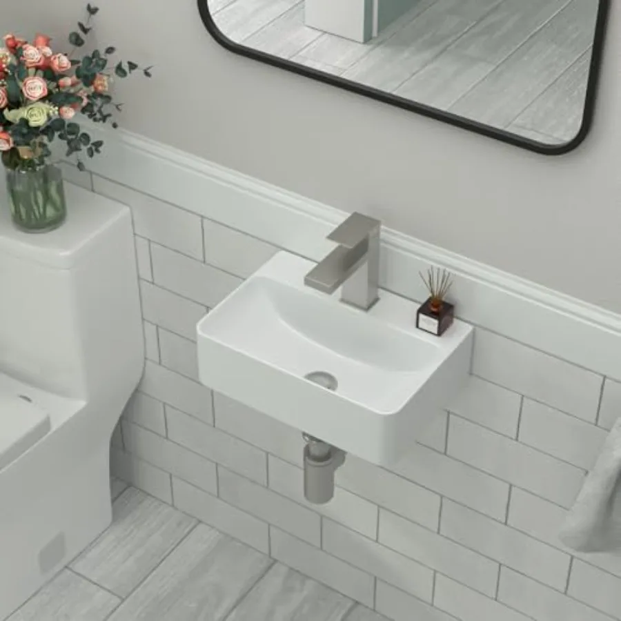 

Маленькая белая раковина для ванной 14x10, настенная, угловая, подвесная, прямоугольная, из белого фарфора, модель C