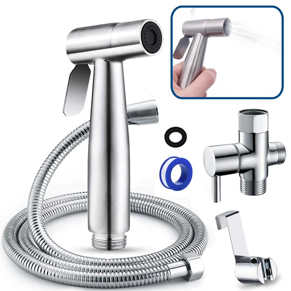Handheld Toilet bidet sprayer set Kit Stainless Steel Hand Bidet faucet for Bathroom hand sprayer shower head self cleaning