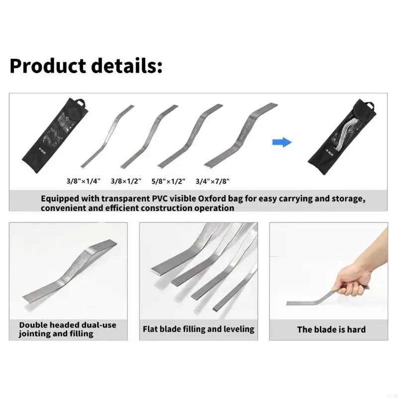 4 قطعة أداة مجرفة البناء المهنية متعددة الحجم الفولاذ المقاوم للصدأ المعجون القاطع 3/8 4 3/8 2 5/8 "x1.2" 3/4 8