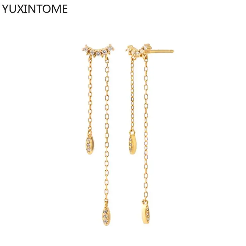 Women's 925 Silver Crystal Tassel Stud Earrings