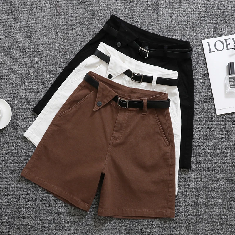 الصيف تمتد النساء الركبة الجينز واسعة السراويل حزام عالية الخصر فضفاض الشارع الشهير Y2K قصيرة الدنيم السراويل القهوة السوداء الإناث #6