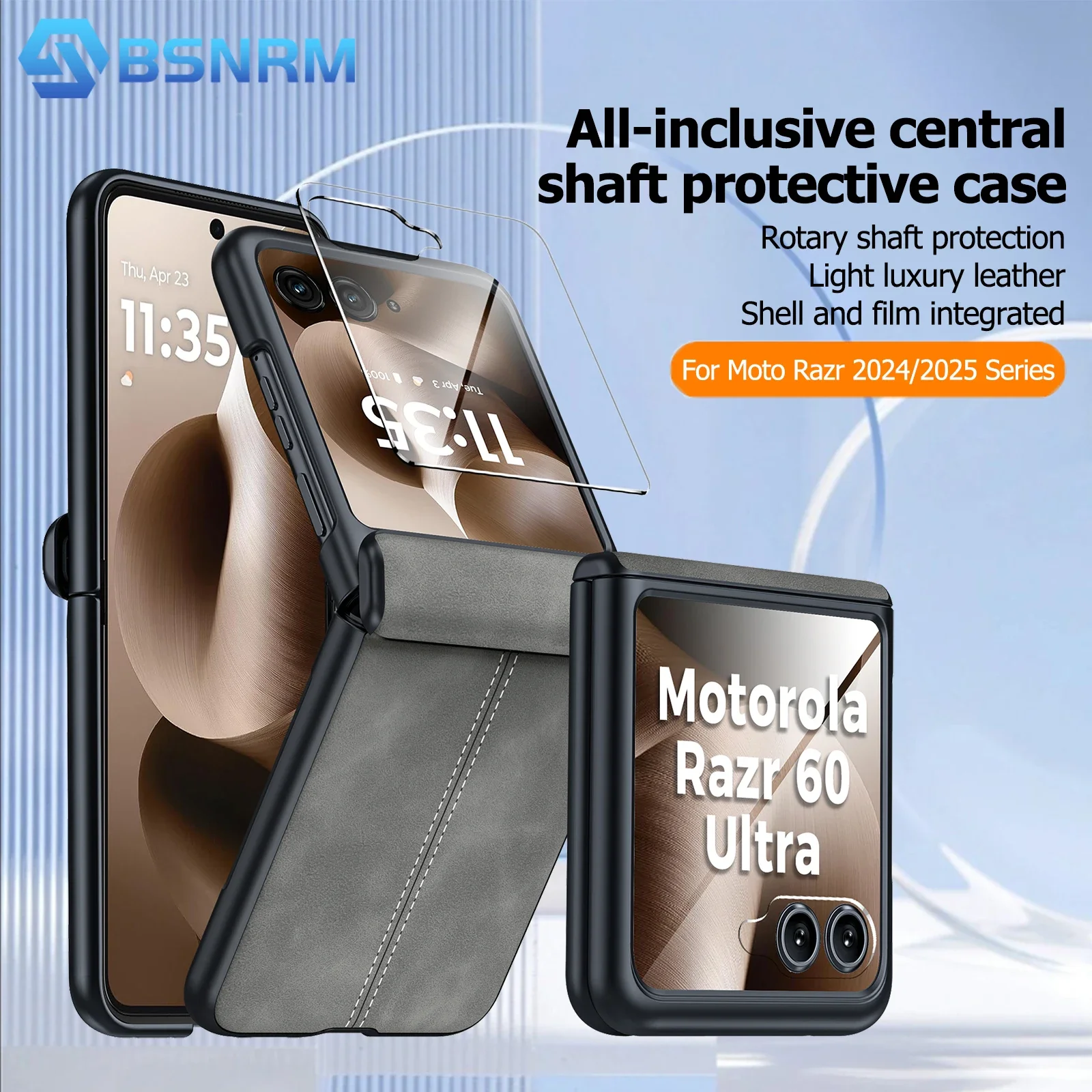 

for Motorola Razr 60 2025/Razr 50 2024，Hinge Protection，Ultra Thin PU Leather Matte PC Shockproof Phone Case-Gary