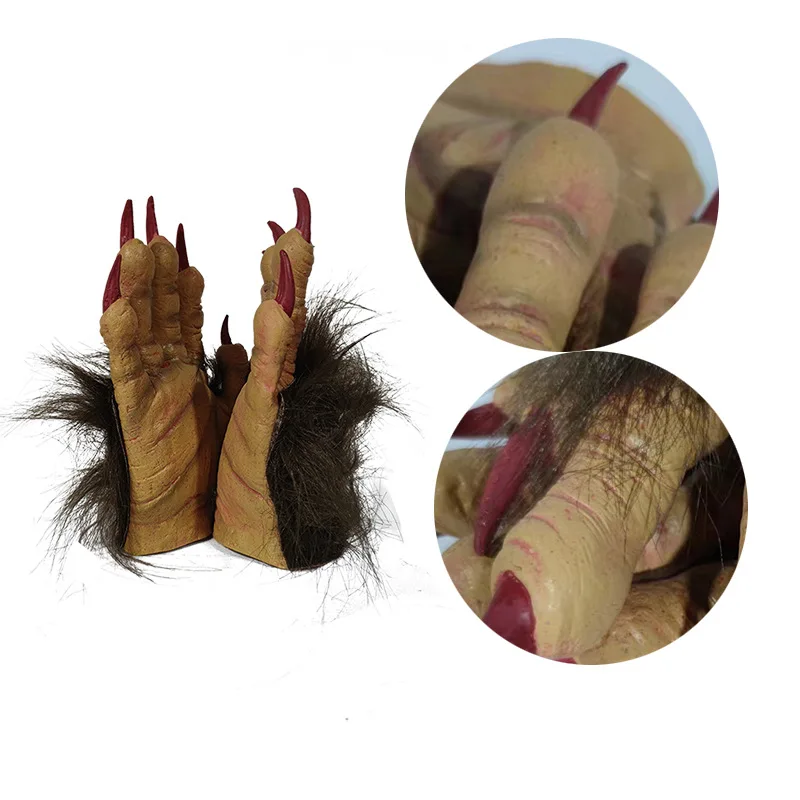 Halloween Wolf Gloves Werewolf Cosplay Costume Halloween Fingernails Adult Monster Hands Paws Claw Party Easter Cosplay Props