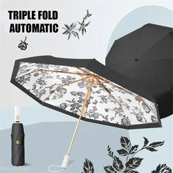 Ins 2 Layers European Foldable Luxury Black Creative Design Fashion Elegant Umbrella UV Parasol Sun Shade for Rainy Travel Women