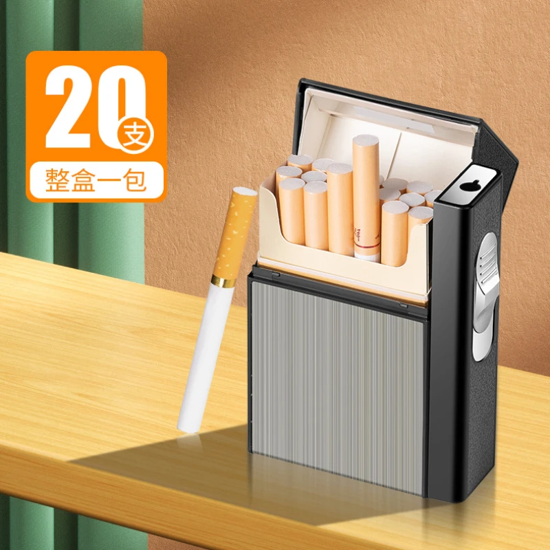 2024 New USB 2-in-1 Multifunctional Gas and Electric Cigarette Case Lighter 20 Pieces Metal Inflatable Cigarette Case Wholesale