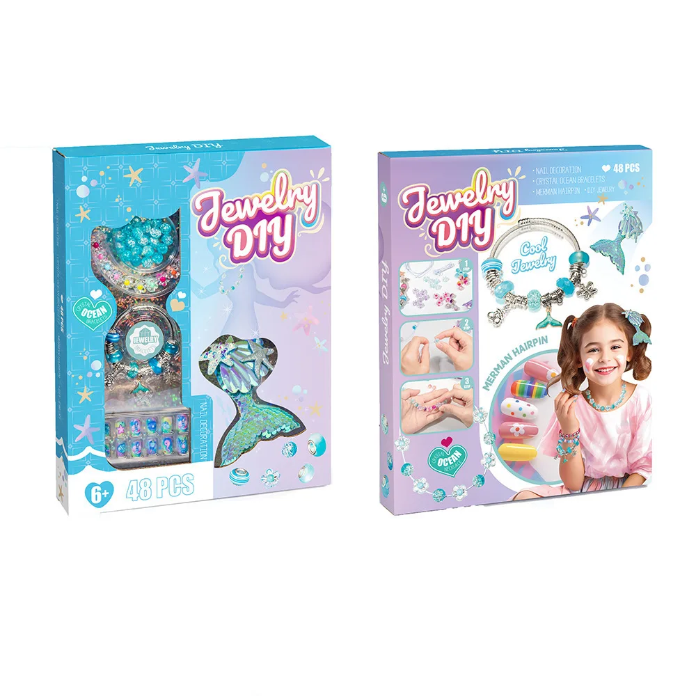 Mermaid DIY Bead Set Jewelry Making Kit for Girls Kids Bracelet Nail Art Stickers Craft Educational Toys