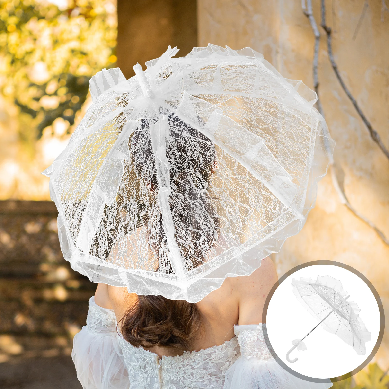 

Fancy Lace Umbrella Wedding Photo Prop Bridal Parasol For Party Decoration Light Portable Handle Tea Ceremony Decorative