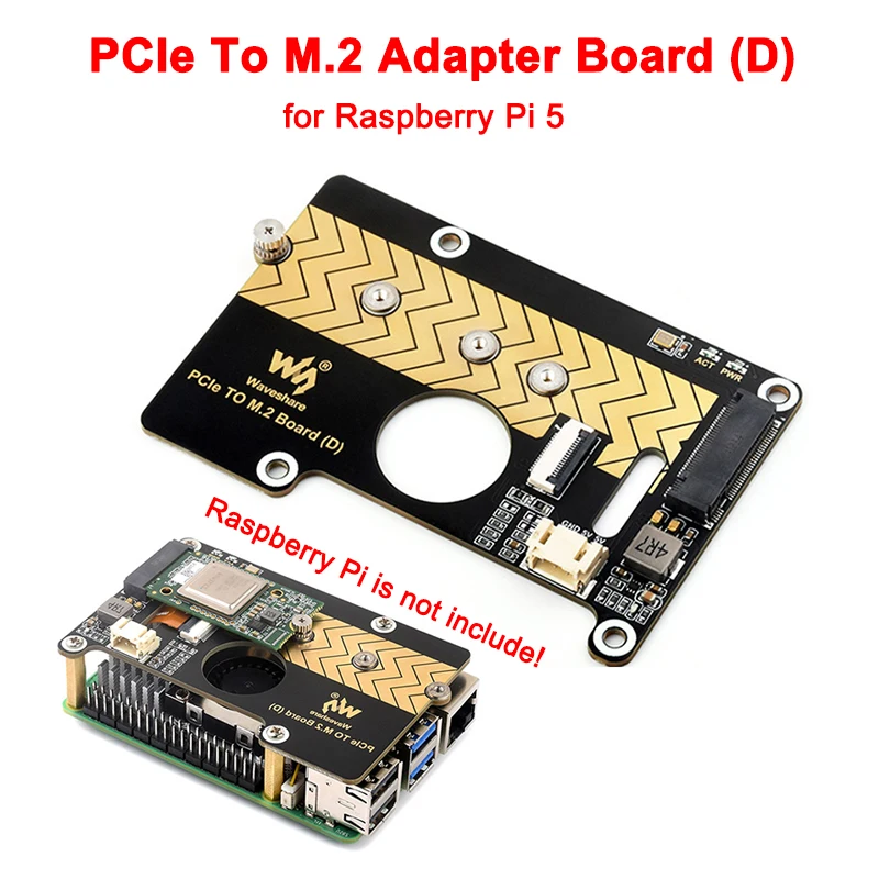 Raspberry Pi 5 PCIe To M.2 Adapter Board (D) NVMe M.2 SSD 2280 / 2260 / 2242 / 2230 Size Gen2 Gen3 Support for RPi 5