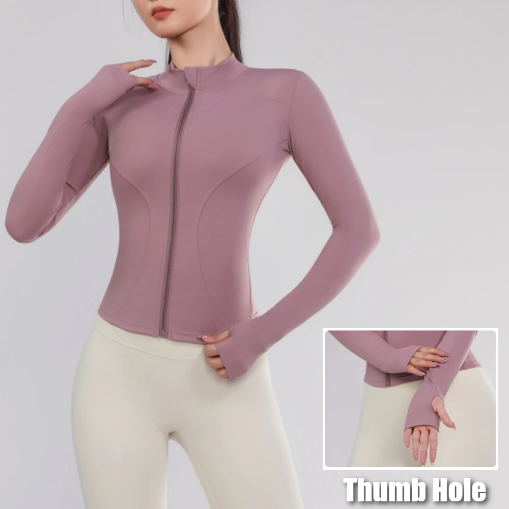 Quick Dry Stand Up Collar Fitness Jacket for Women Slim-Fit Zipper Yoga Wear Long Sleeve Breathable Running Sports Cycling Top