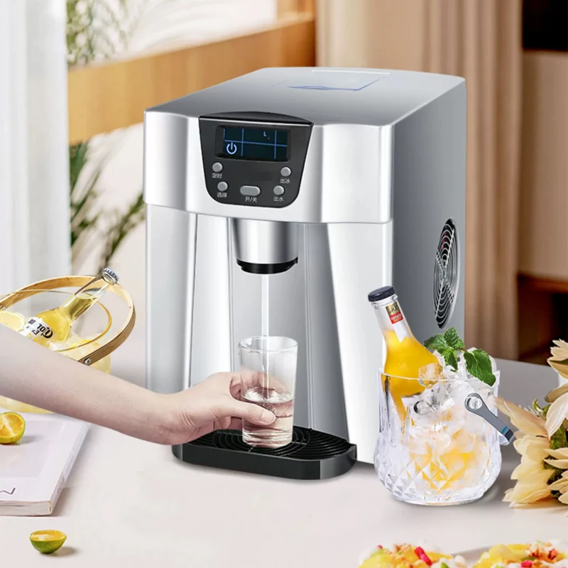 เครื่องทำน้ำแข็งอัตโนมัติเชิงพาณิชย์ เครื่องทำน้ำแข็งทรงกระสุนไฟฟ้าแบบพกพาสำหรับใช้ในบ้าน ร้านกาแฟ ผลิตน้ำแข็งได้ 15 กก./24 ชม.