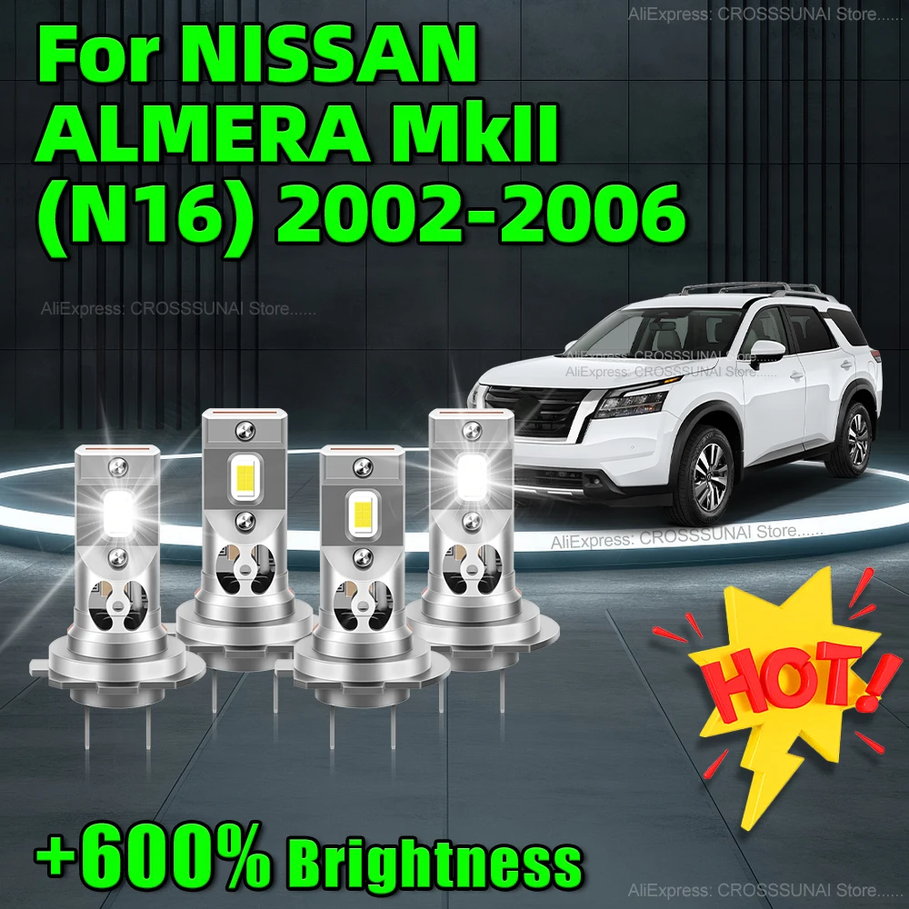 

2/4Pcs 60000LM Mini H7 LED Headlight Bulb Wireless Car Lamp with Fan For NISSAN ALMERA MkII N16 2002 2003 2004 2005 2006