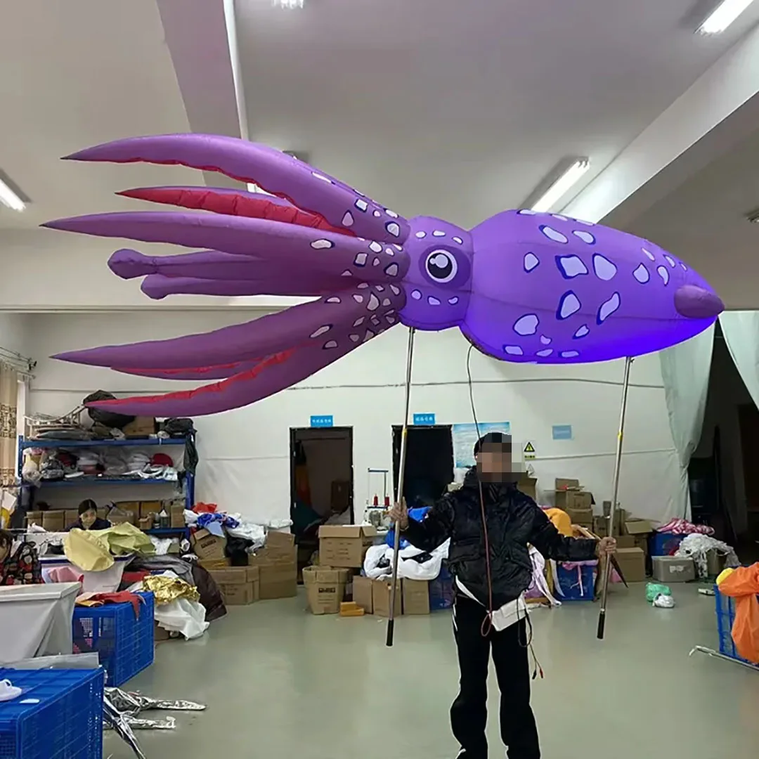 

Giant Inflatable Squid Puppet with White LED Light Air Blow Octopus Carnival Parade Walking Performance Props for Event Advert