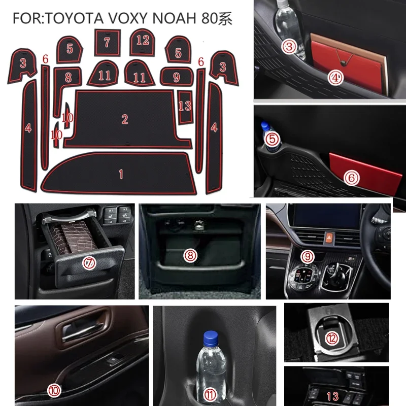 for Toyota Voxy Noah Esquire 80 R80 85 2015 2016 2017 2018 Anti-Slip Rubber Cup Cushion Door Groove Mat 19Pc Accessories Sticker