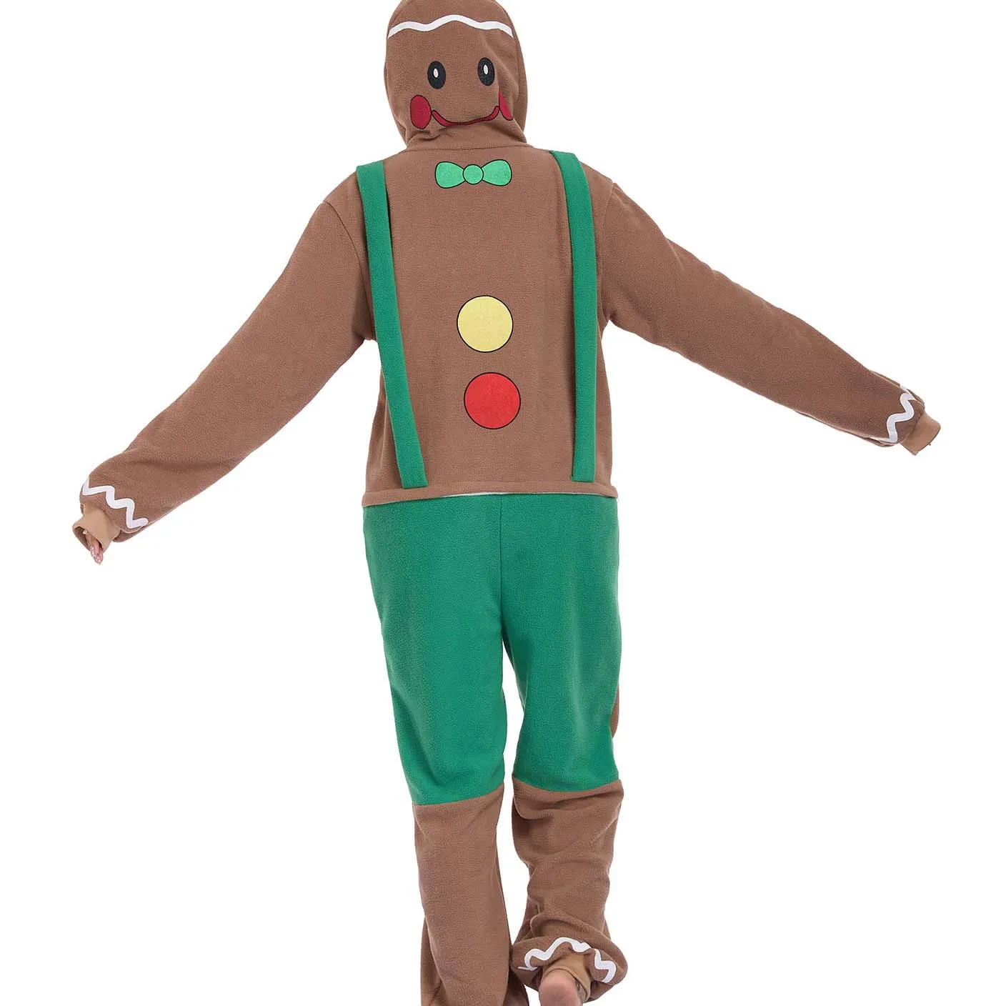 Lustige Polar Fleece Overall Pyjama Halloween Weihnachten Lebkuchen Pyjama Kigurumi Cosplay Kostüm Kapuze Onesies Homewear