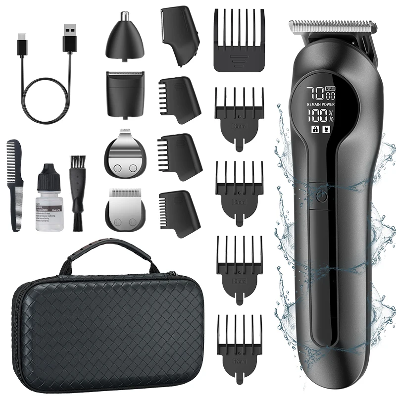 RESUXI New 6-in-1 Multifunctional Hair Clipper with Digital Display High Power Electric Shaver Nose Hair Trimmer Grooming Kit