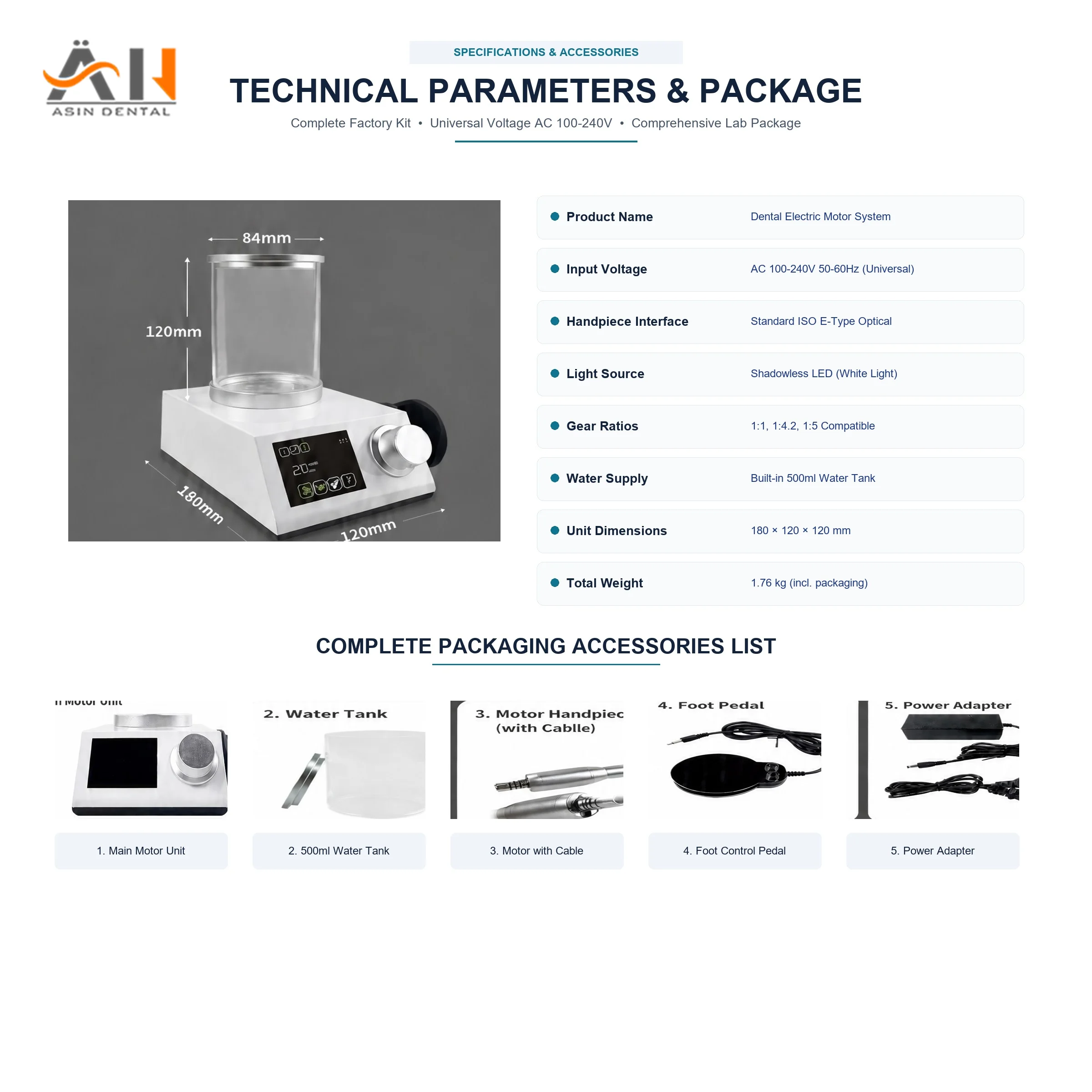 Dental Electric Motor with Built-in Water Tank LED Brushless Micromotor with/without 1:5 ISO E-Type Touch Screen Dental Equipmen