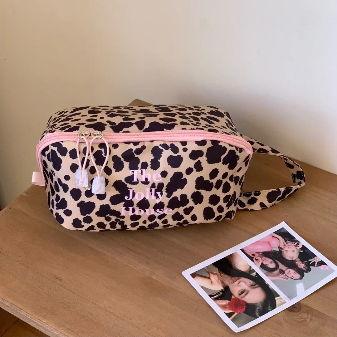 Leopard Print Puffy Pillow Makeup Bag Large Capacity Travel Toiletry Organizer Portable Cosmetic Storage Pouch with Compartments