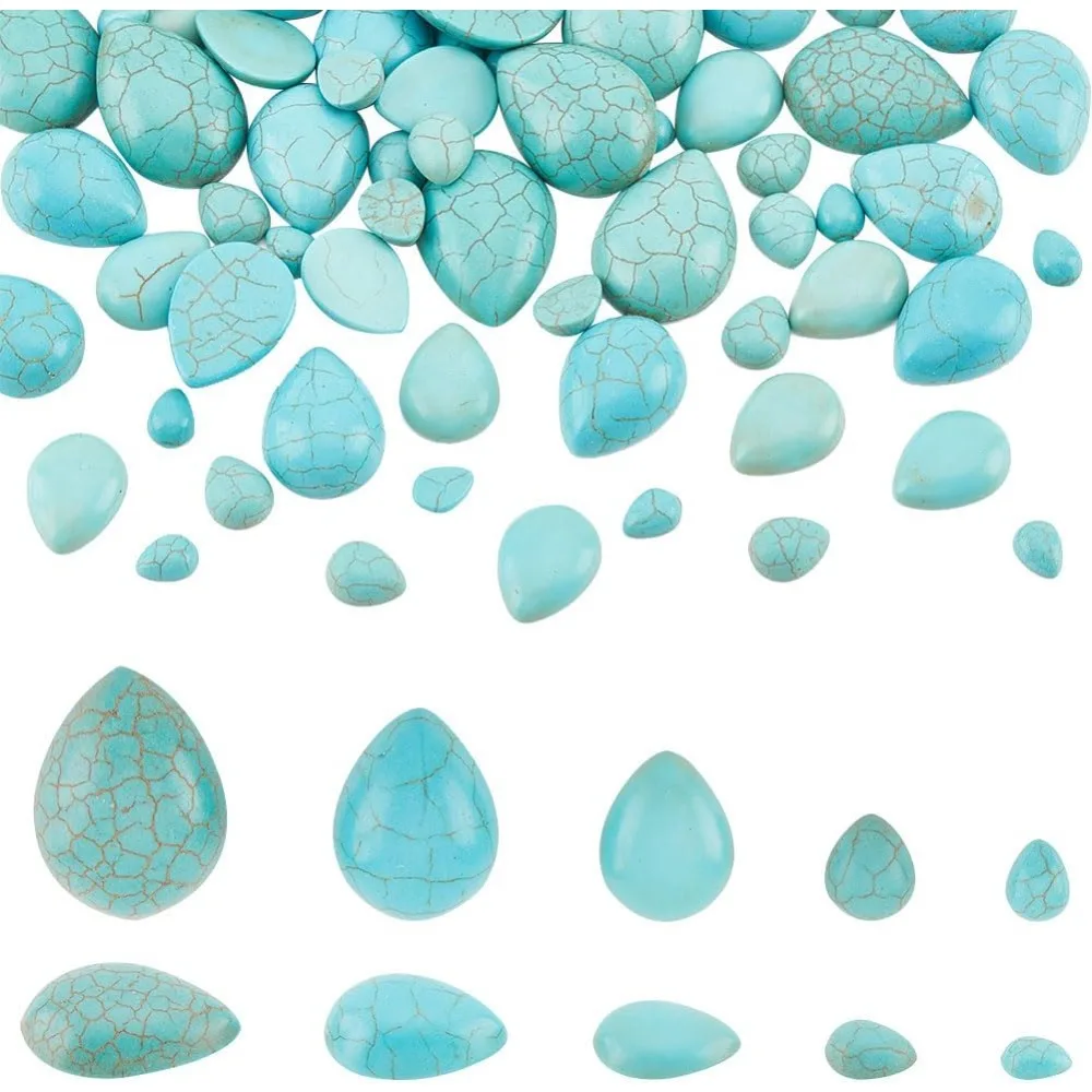 100pcs 5 Sizes Turquoise Stone Teardrop Shape Cabochons Stone Flat Back No Hole Bead Dome Cameos Craft Findings for DIY Necklace