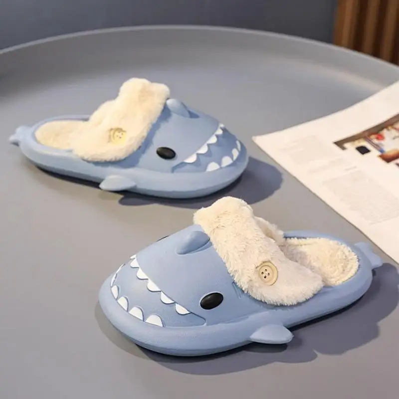 Womens Slippers Warm House Slippers Cozy Shark Slippers Non-Slip Sole Slip-On Plush Warm Slippers For Men Women