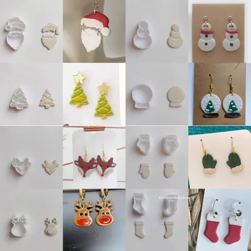 Mini Christmas Style Polymer Clay Cutter Snowman Elk Santa Tree DIY INS Earring Cutting Die for Earring Jewelry Pendant Making