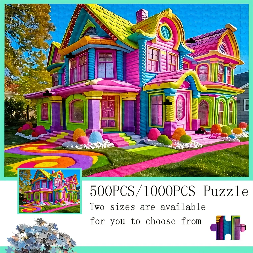 

Jigsaw Puzzles 500 Pieces for Adult Colorful House Scenery Home Puzzle Stress Relief Entertainment Toys Puzzles Christmas Gift