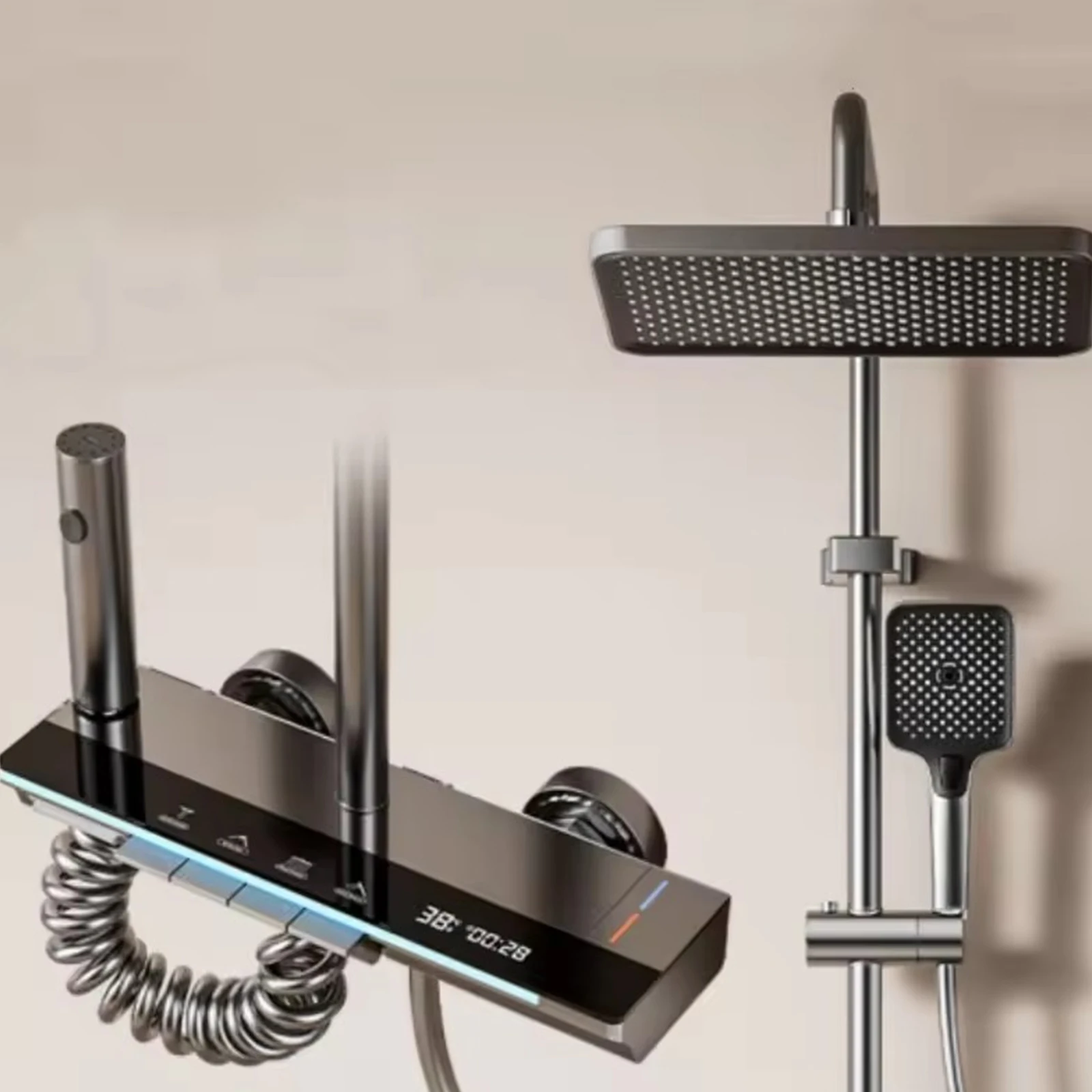 

Роскошная душевая система для ванной комнаты с подсветкой, закаленное стекло, клавиша фортепиано, умный цифровой дисплей, термостат, смеситель для душа, полный комплект