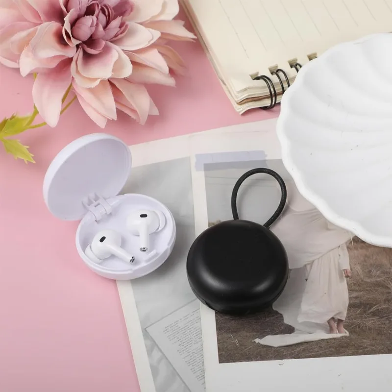 Runde Mini-Ohrstöpsel-Aufbewahrungsbox Tragbarer Kunststoffbehälter mit Elastischer Schlaufe Multifunktionaler Behälter für Schmuck & Ohrringe Kleine Gadgets – Detail 6