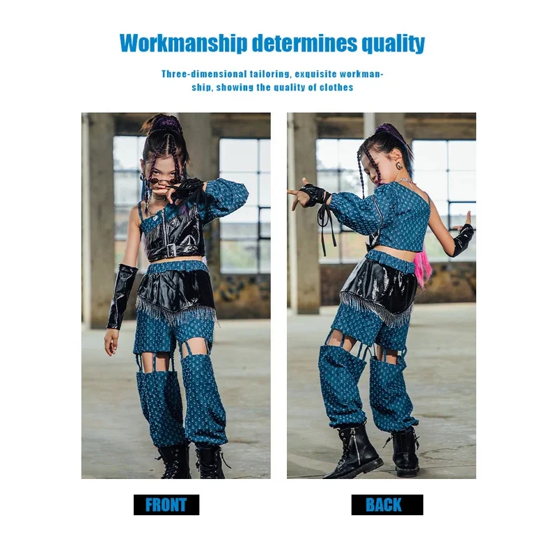 ZZL K-pop ملابس المسرح ملابس فتاة الرقص الحضري تصميم أزرق وأسود منحوت مجوف زي أداء الجاز الهيب هوب