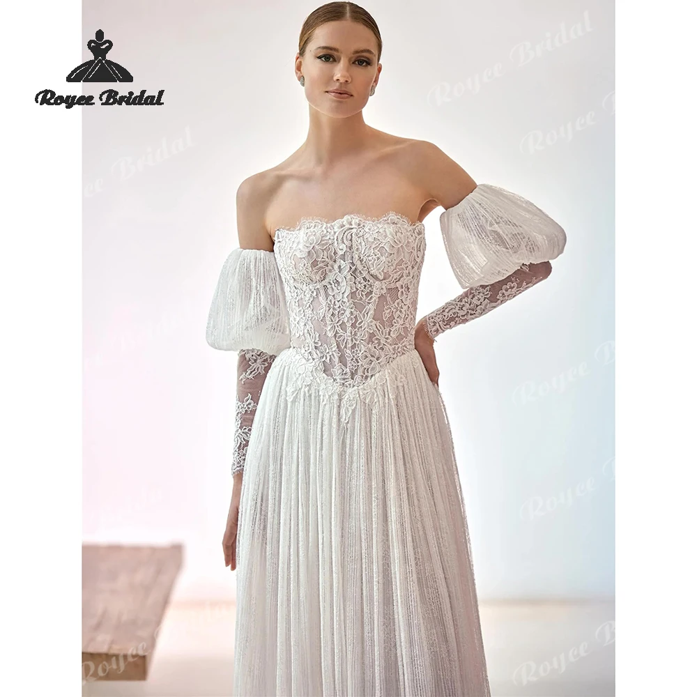 Princess Flowers Lace A Line Wedding Dresses 2026 Removable Sleeves Plus Size Beach Bridal Gown Customized vestido de novia