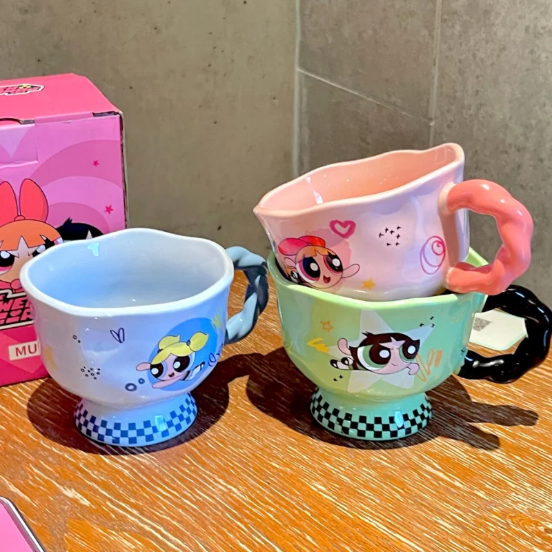 Genuine buttercup bolhas flor a powerpuff menina bonito dos desenhos animados cerâmica xícara de café kawaii caneca adorável periferia decoração para casa presente