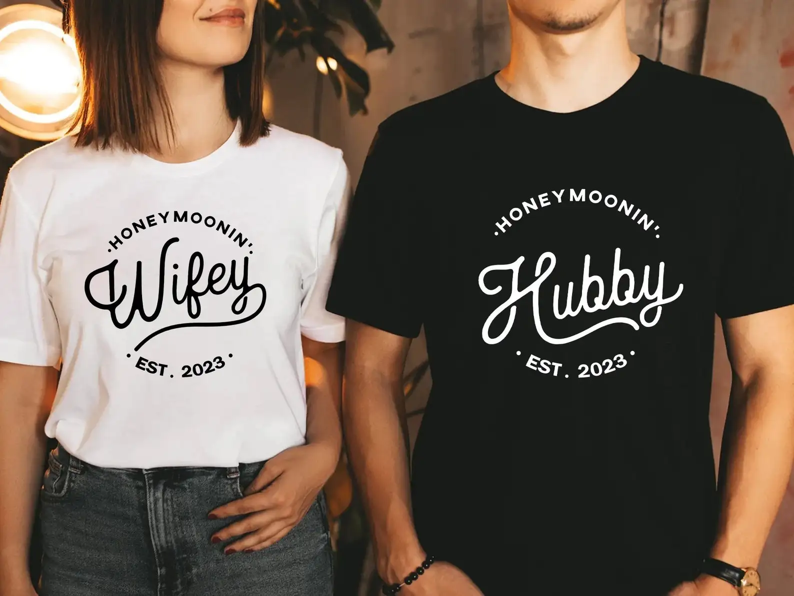 Custom Couple's Honeymoon Name Date Shirts Wifey Hubby Mr Mrs Design Shirts Unisex Just Married Engaged Matching T-Shirts