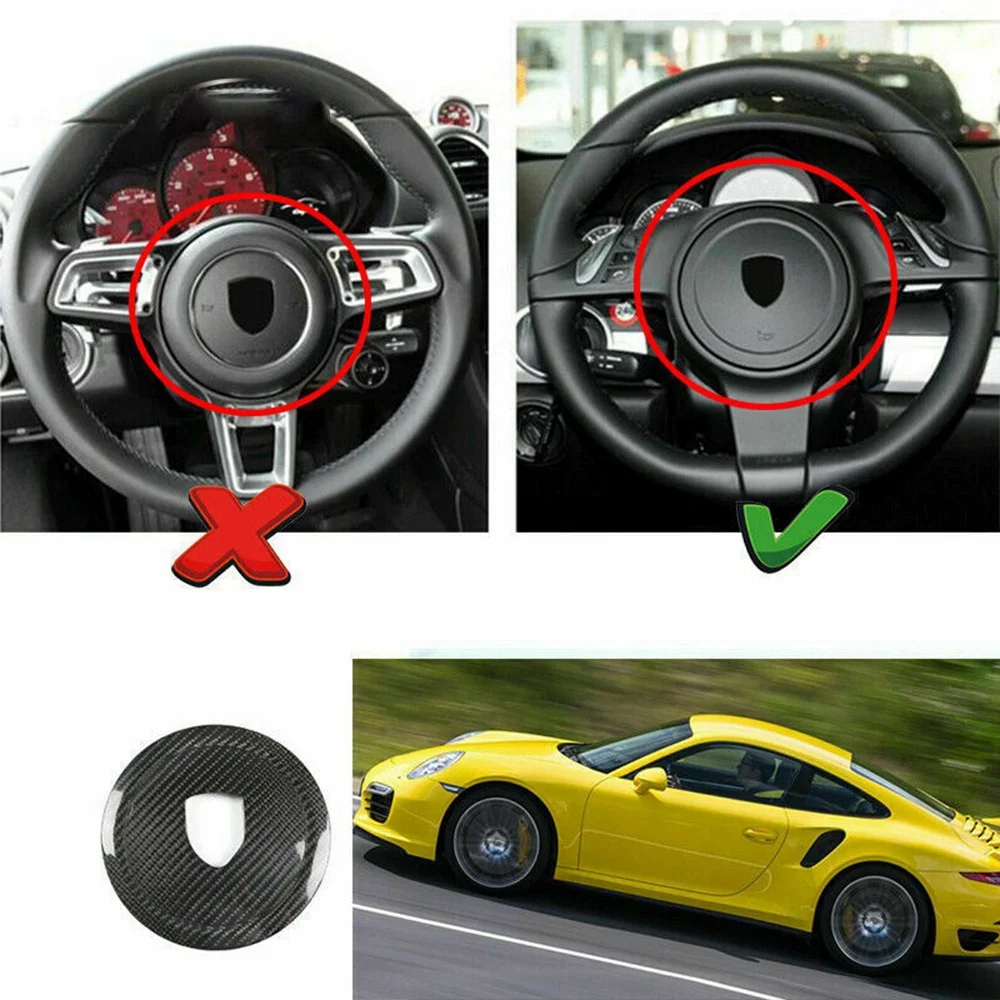Cubierta de volante de fibra de carbono negra, embellecedor de logotipo circular para Porsche 911 Panamera Cayenne Boxster