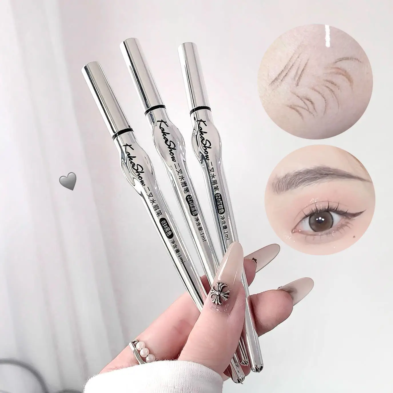 Kakashow Zweizinken-Augenbrauenstift, wasserfest, glatt, einfach aufzutragen, schafft ein natürliches, weiches Nebel-Augenbrauen-Make-up, geeignet für Anfänger