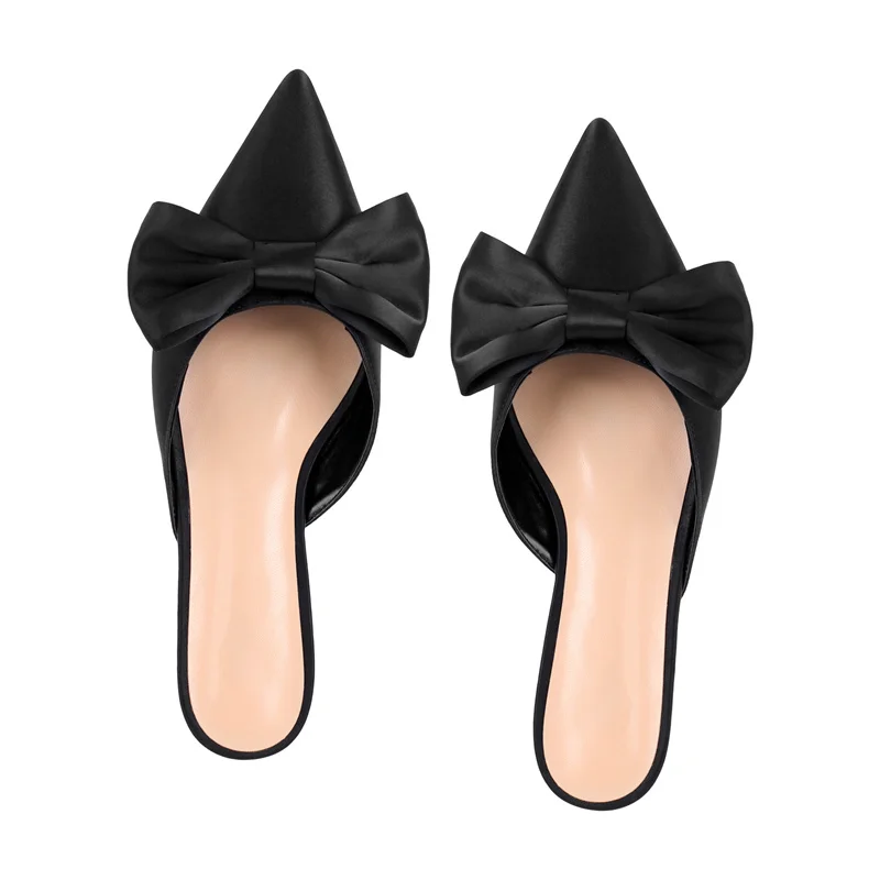 Onlymake Women Mules Pointed Toe Butterfly-knot Plus Size Shoes