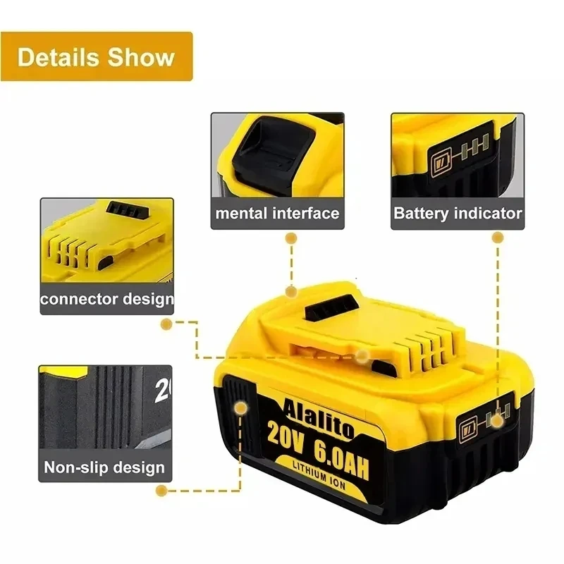 20V 6Ah MAX Lithium Battery Power Tool Replacement for DeWalt DCB184 DCB181 DCB182 DCB200 20V 6A 8A 12A 18V 20V Lithium Battery