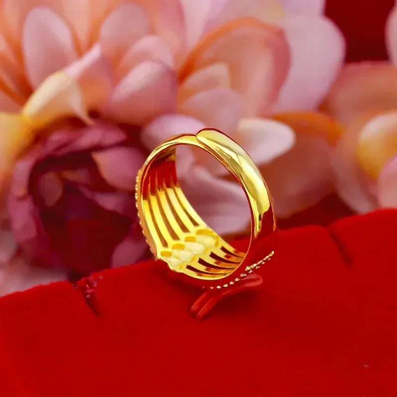 

9999 Real Gold 24K Women's Ring, Love Five-Line Open Women's Ring, Live Peach Heart Ring