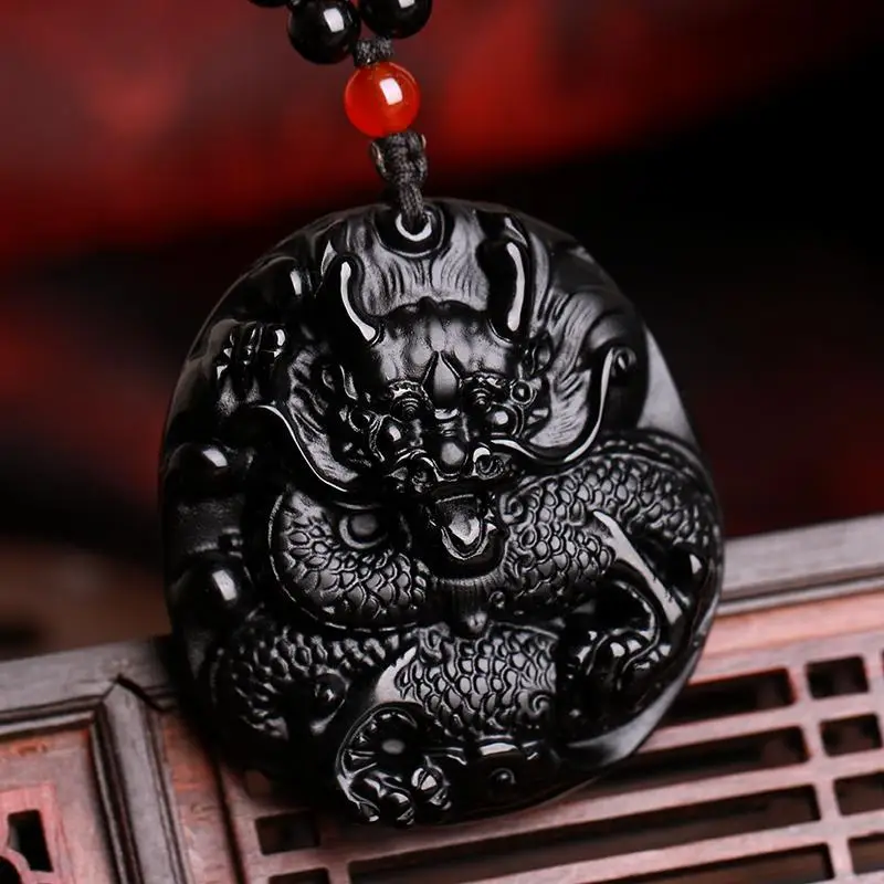 Fashionable Ethnic Style Obsidian Dragon Brand Couple Pendant, Versatile Men's Pendant