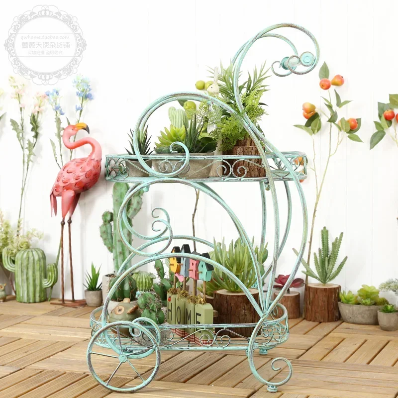 country vintage wrought iron cart flower pot rack balcony living room courtyard garden flower shop kindergarten