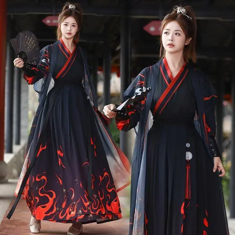 

Black Red Hanfu Men Women Traditional Chinese Printing Clothing Halloween Event Wuxia Martial Cosplay Costume Han Suits Male