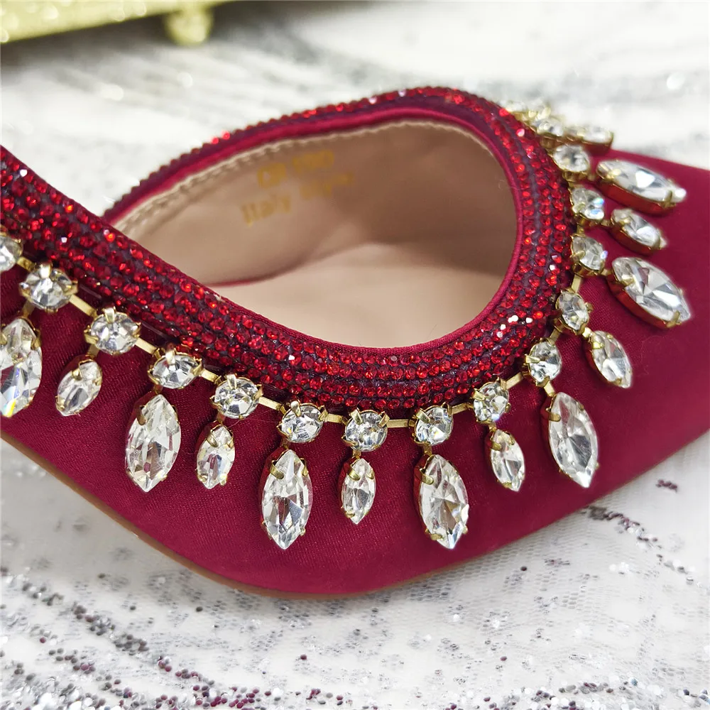 Nigerian Heel Party for Women Red Color Shoes and Bag Set Rhinestone Handbag Italian Design Wedding INS 2025