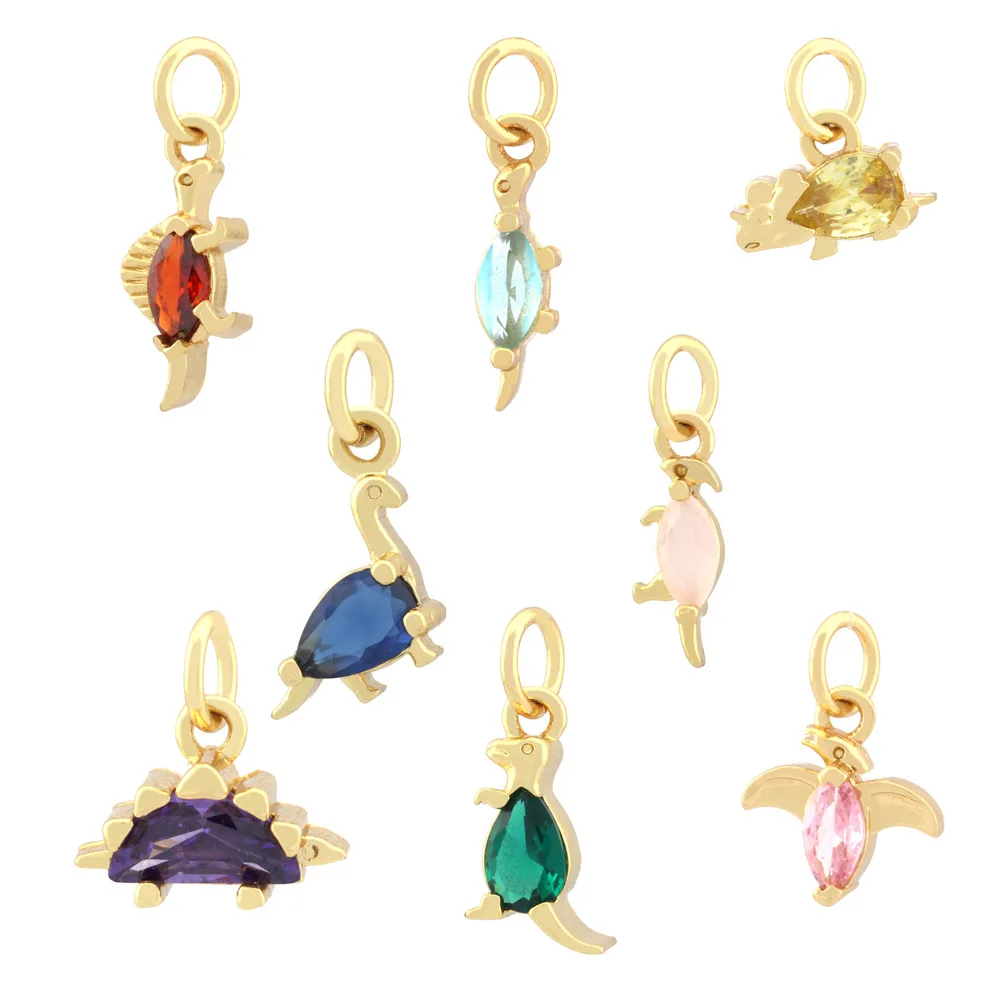 New Ins Colorfful Zircon Dinosaur Charms for Necklace Bracelet Pendant DIY Jewelry Fashion Gift