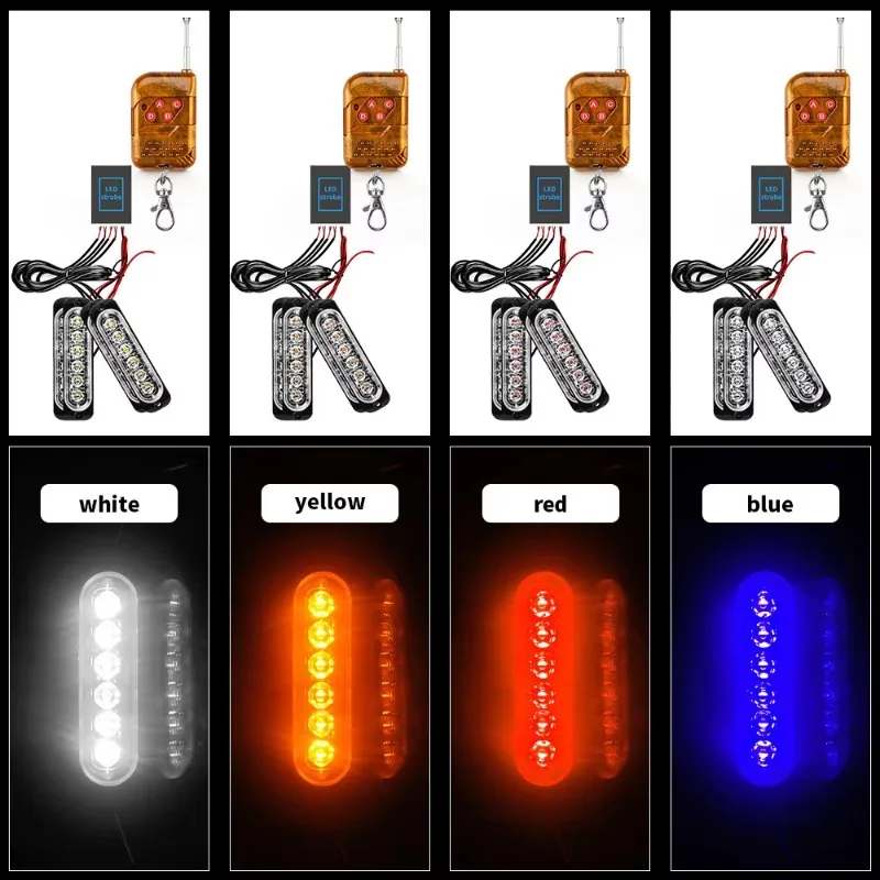 1 Driver 4 Bulbs  Radiator Grille of Car Strobe Light Ultra-Thin 6led Daytime Driving Lamp Wireless Remote Control 18 Modes