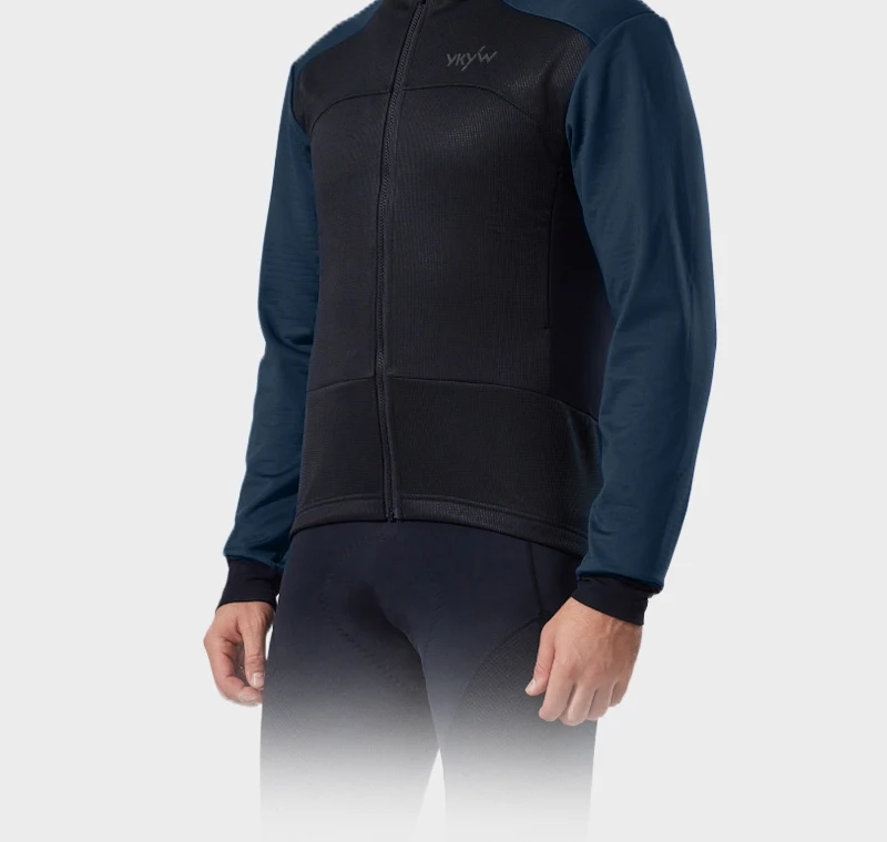 YKYWBIKE Herren-Fahrradjacke, wasserdicht, winddicht, Rennrad-Oberteile, Winter 0 ° C Thermal Fleece Fahrradtrikot Fahrradbekleidung – Detail 5