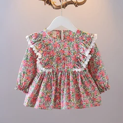 Toddler Baby Girls Blouses Kids Shirts Spring Autumn Floral Pattern Long Sleeved Tops Children's Korean Style Clothing