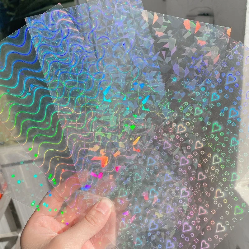 5pcs Glitter Laser Photo Protective Film Stickers Transparent DIY Kpop Card Cover Photo Album Decorative Stickers