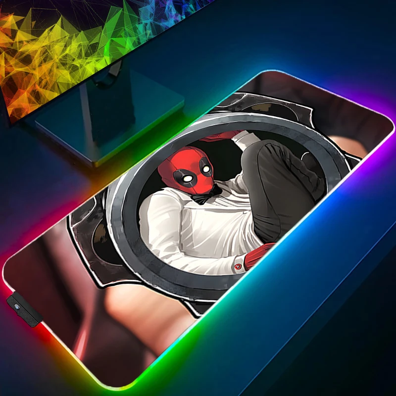 Podkładka pod mysz LED Gaming z podświetleniem, obszyta, akcesoria anime, podkładka RGB dla graczy, komputer PC, komplet, podkładka na biurko pod klawiaturę D-Deadpools