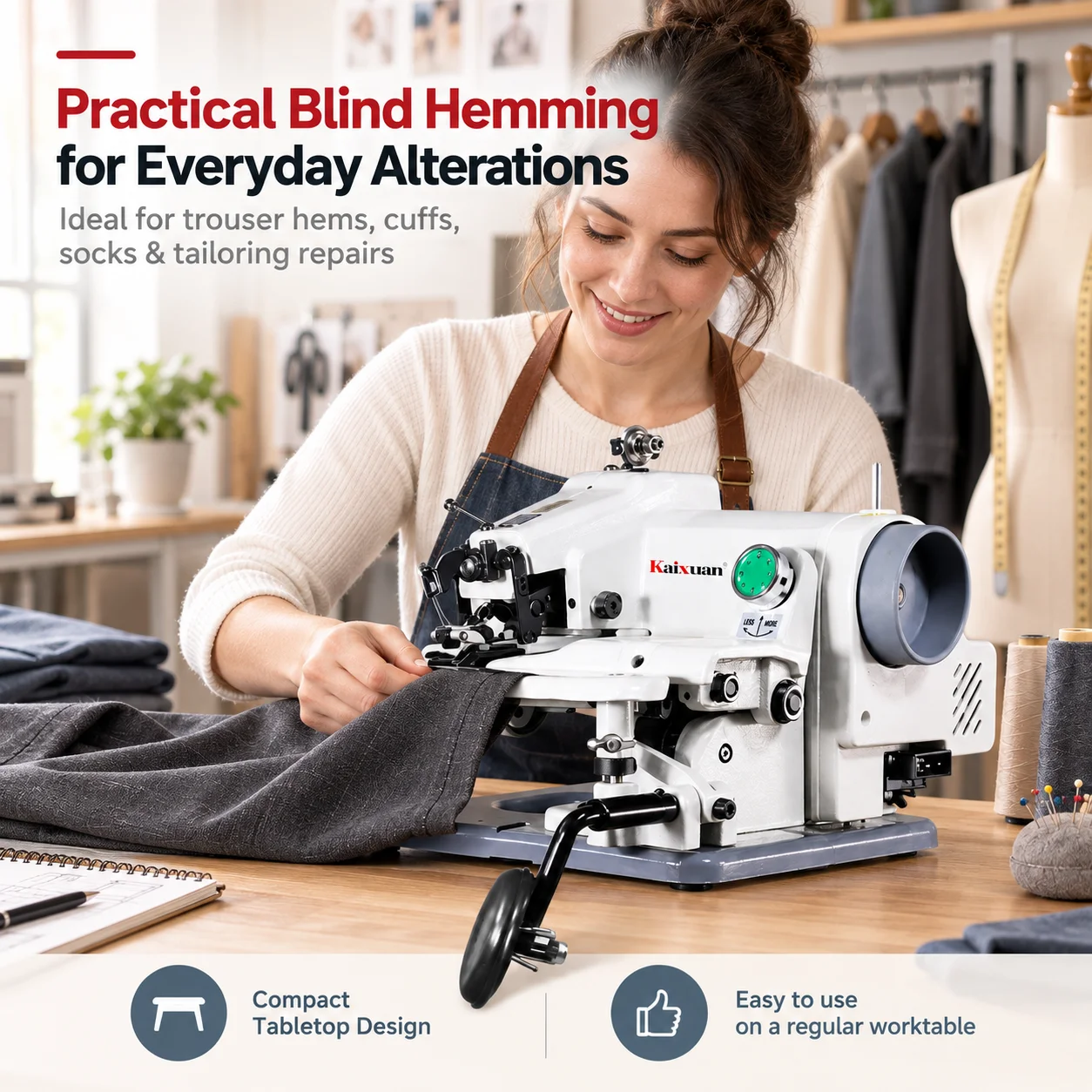 AOLIVIYA Household Small Desktop Secret Sewing Machine Prying Foot Machine Clothing Store Pants Clothing Hemming Sewing Machine